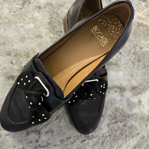 Women's Elegant Black Loafers with Bow Accent